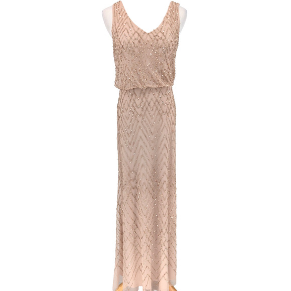 BHLDN Anthropologie Blaise Blush Pink Sheer Chiffon Beaded Maxi Dress Size 2 - Picture 4 of 16